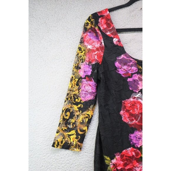 Venus 3/4 Mesh Sleeves Lace Sheer Floral Bodycon Dress-Large-Whimsigoth-Lined - Picture 4 of 13